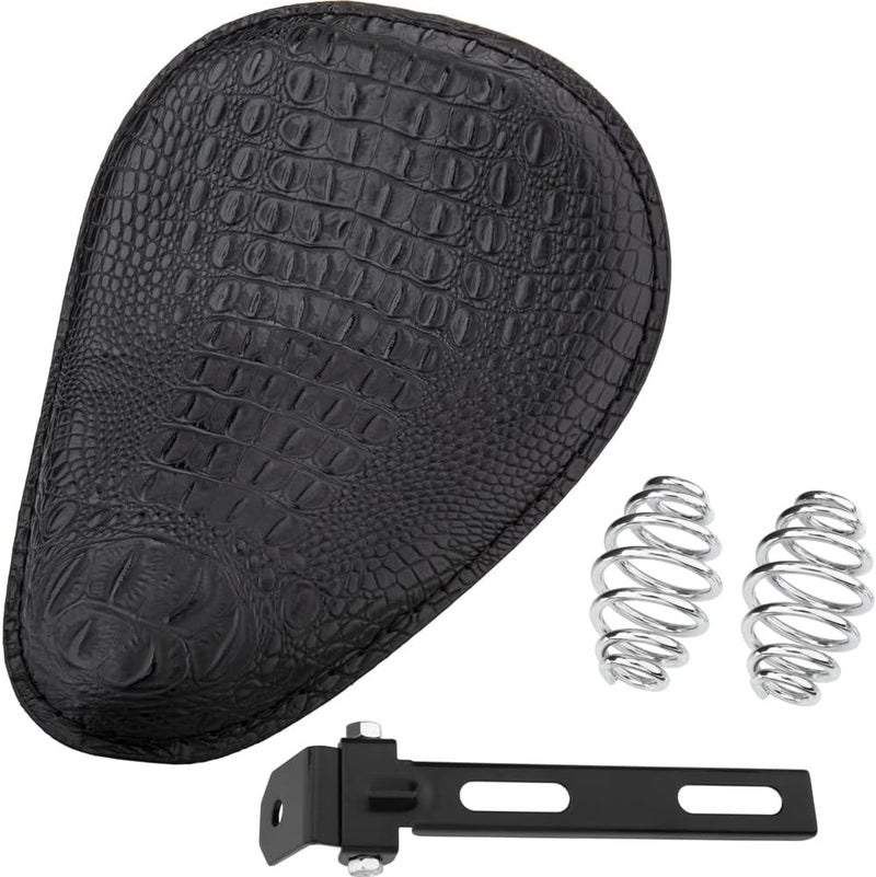 KICRY Leather Motorcycle Solo Seat Springs Mounting Bracket Kit Compatible with Harley Honda Yamaha Kawasaki Suzuki Sportster Bobber Chopper Custom Application (Crocodile Black) - Image 1